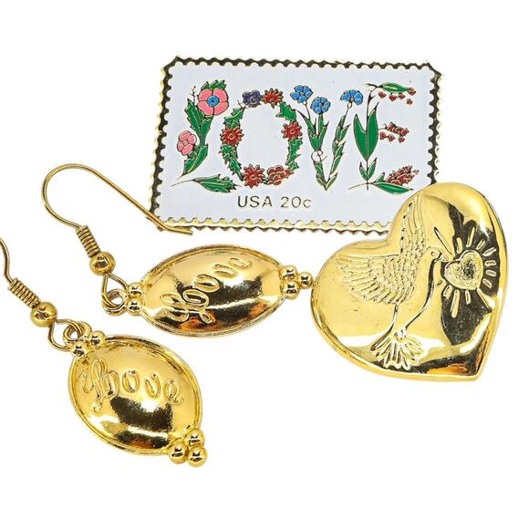 Lot Vintage Jewelry Love Hearts Goldtone & Red Rhinestones Enamel Incl Avon USPS - Picture 7 of 11